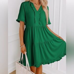 Dokotoo Womens Dress V Neck Short Sleeve Casual A Line‎ Flowy Swing Shift XXL